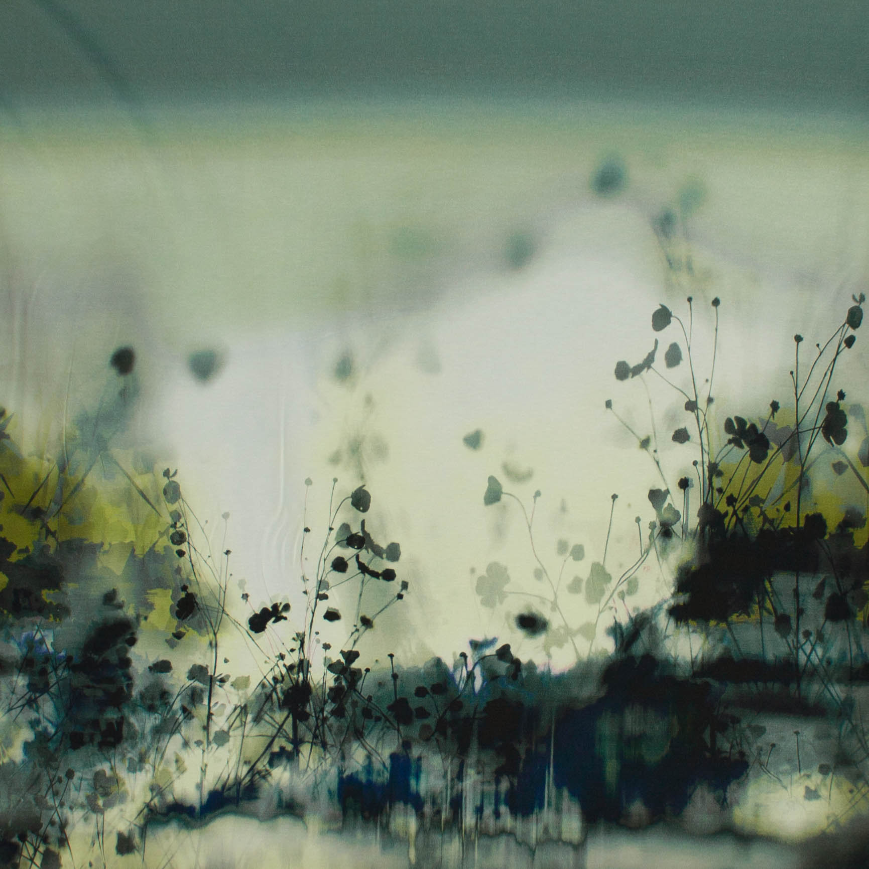 Viscose tricot paneel met blauw - geel bloemenpatroon